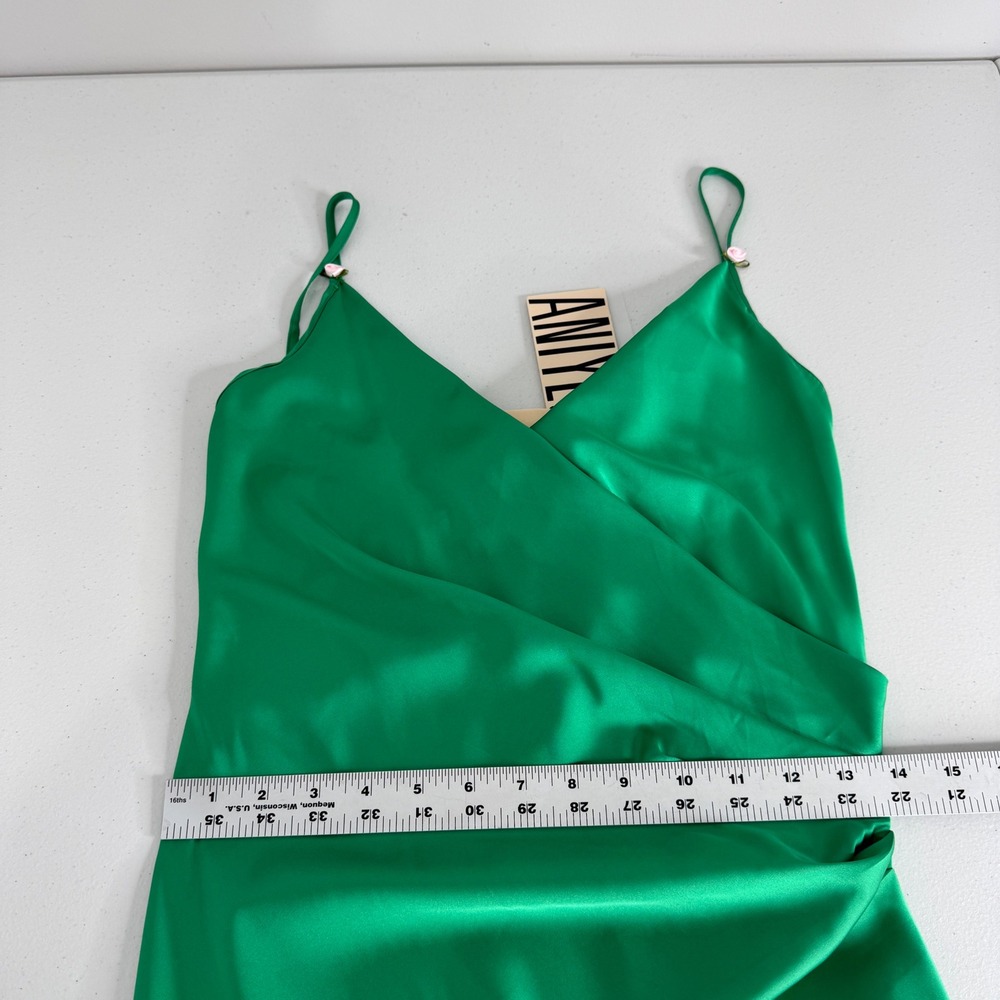 Aniye By Jabot Dress Womens IT40 Green Satin‎ Draped Mini Coquette Euro Summer - Picture 10 of 14